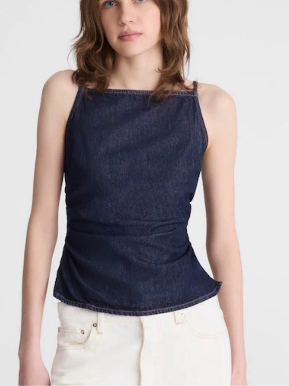 Madewell Airy Denim Ruched Squareneck Tank in Rinse Wash